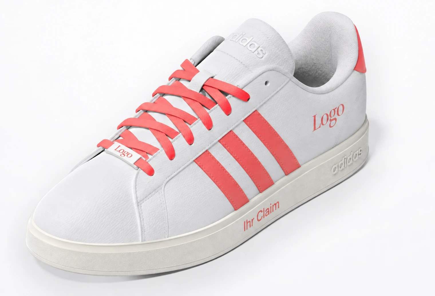 adidas Advantage 2.0, veredelt in einer CI-Farbe: Streifen, Senkel, LaceTag, Logo-Print, Heel Cap und „Ihr Claim“ auf der Sohle